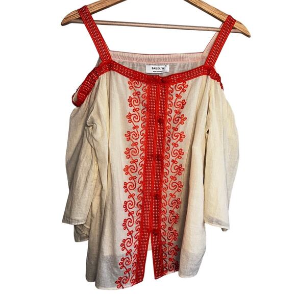 Bailey 44 100% Cotton Embroidered Cold Shoulder Boho Top | Size Medium - Picture 1 of 6
